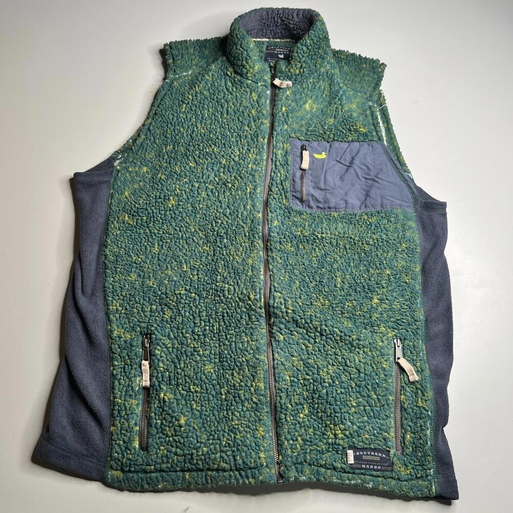 Southern Marsh Fleece Vest Mens Green Blue Full Zip Outdoor Hiking Casual